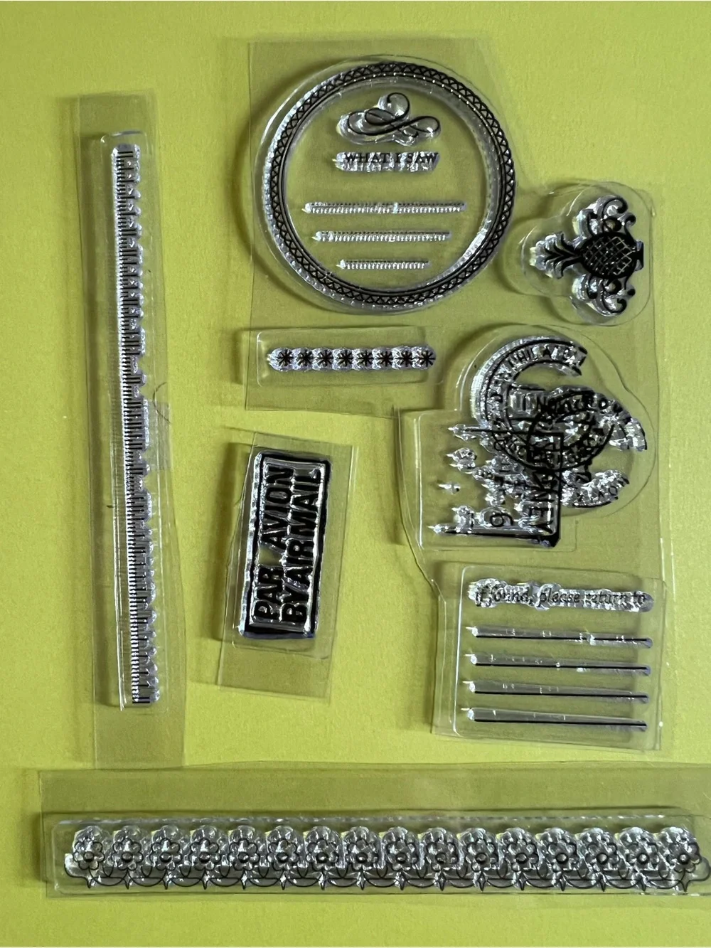 Acrylic Cling Rubber Stamps Lot of 21 Greetings Tags Travel Mail